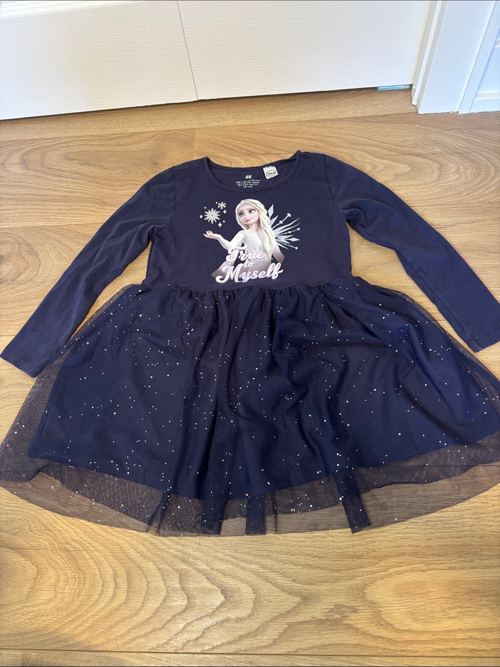 H&M Disney Frozen Elsa Dress Girls Size 5-6 (110/116) Navy Tulle Skirt